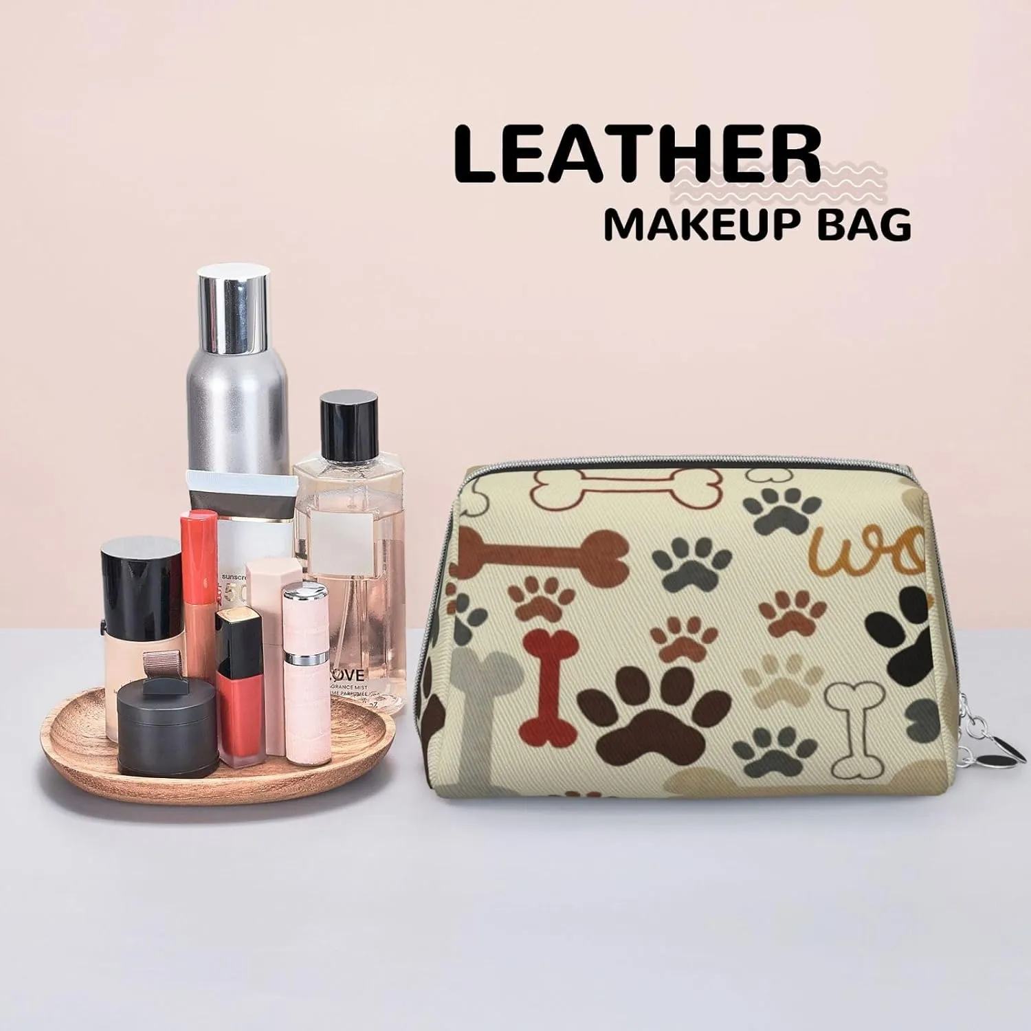 Palm Tree,Makeup Bags for Women,Palm Tree Leaves Flowers Hibiscus,Leather Cosmetic Bag Toiletry Bag Travel Case Waterproof Makeup Pouch,Green Multicolor,M