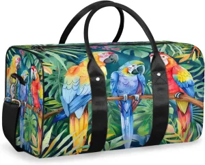 Parrot Tropical Palm Leaves Travel Duffle Bag, Sports Gym Bags for Women Men, Carry On Weekender Overnight Workout Airplane Trips Bag