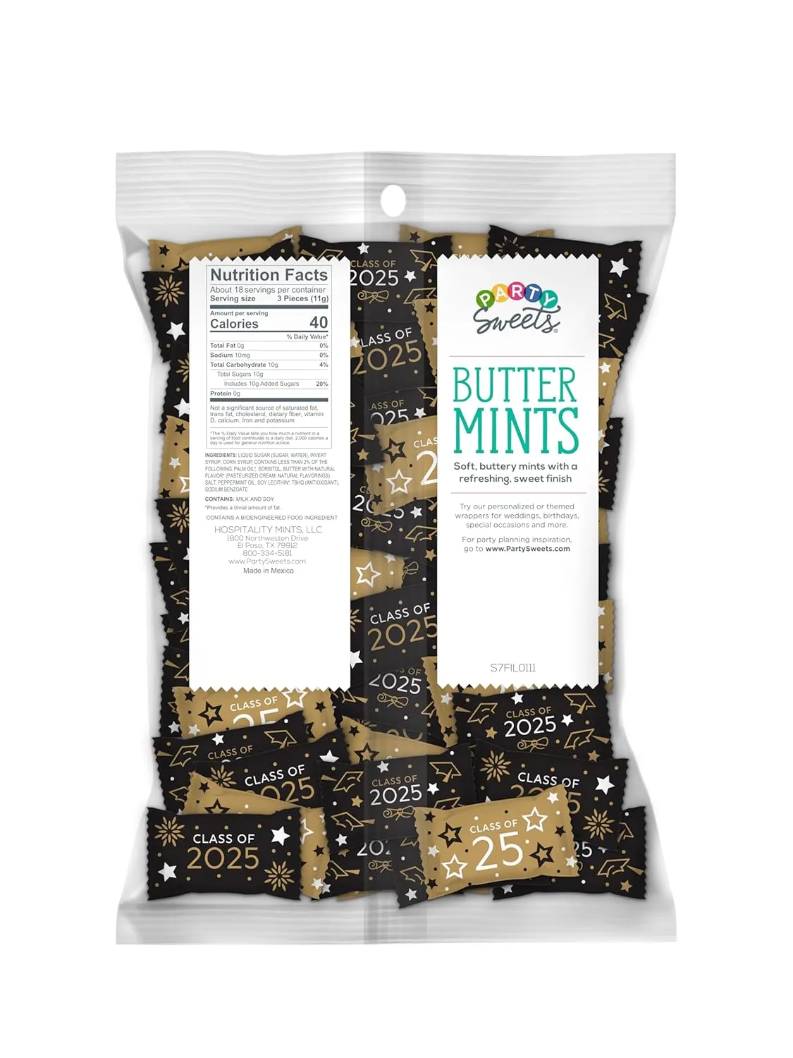 Party Sweets 2025 Graduation Buttermints by Hospitality Mints, Appx 300 mints, 7-Ounce Bags (Pack of 6)