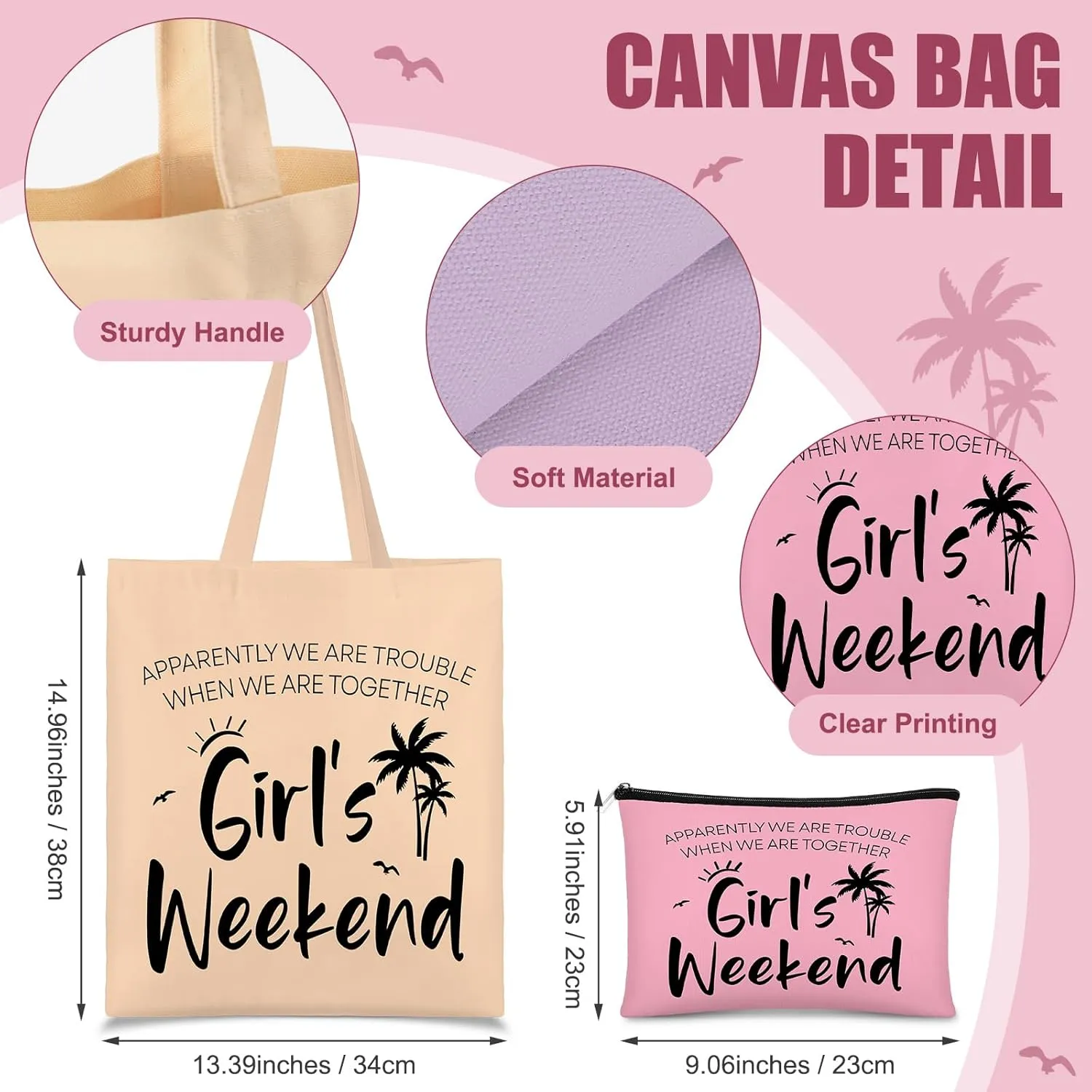 Paterr 8 Pcs Girls Weekend Gifts Includes 4 Makeup Bag Girls Trip Gifts 4 Weekend Tote Bag Travel Favors for Women Summer Cosmetic Zipper Pouch Wedding Birthday Bachelorette Party(Stylish Color)