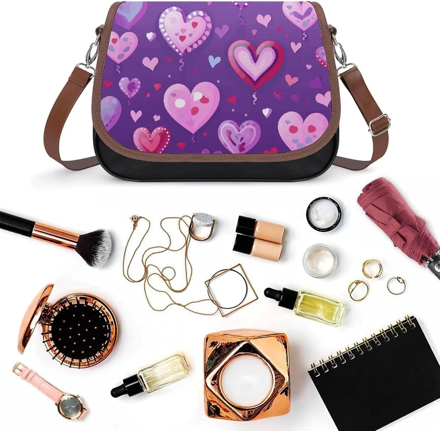 Peach Cat Pattern Crossbody Bags for Women Travel Shoulder Bag Small Leather Cross Body Handbags