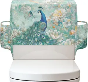 Peacock Print Toilet Tank Cover with 2 Storage Bags, Machine Washable Toilet Tank Protector Covers, Elastic Fabric Cover for A Lid Toilet Tank