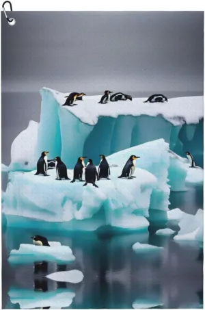 Penguins On The Iceberg Print Golf Towel, Waffle Pattern Towels,Ultra-Absorbent Golf Bag Towel with Carabiner Clip