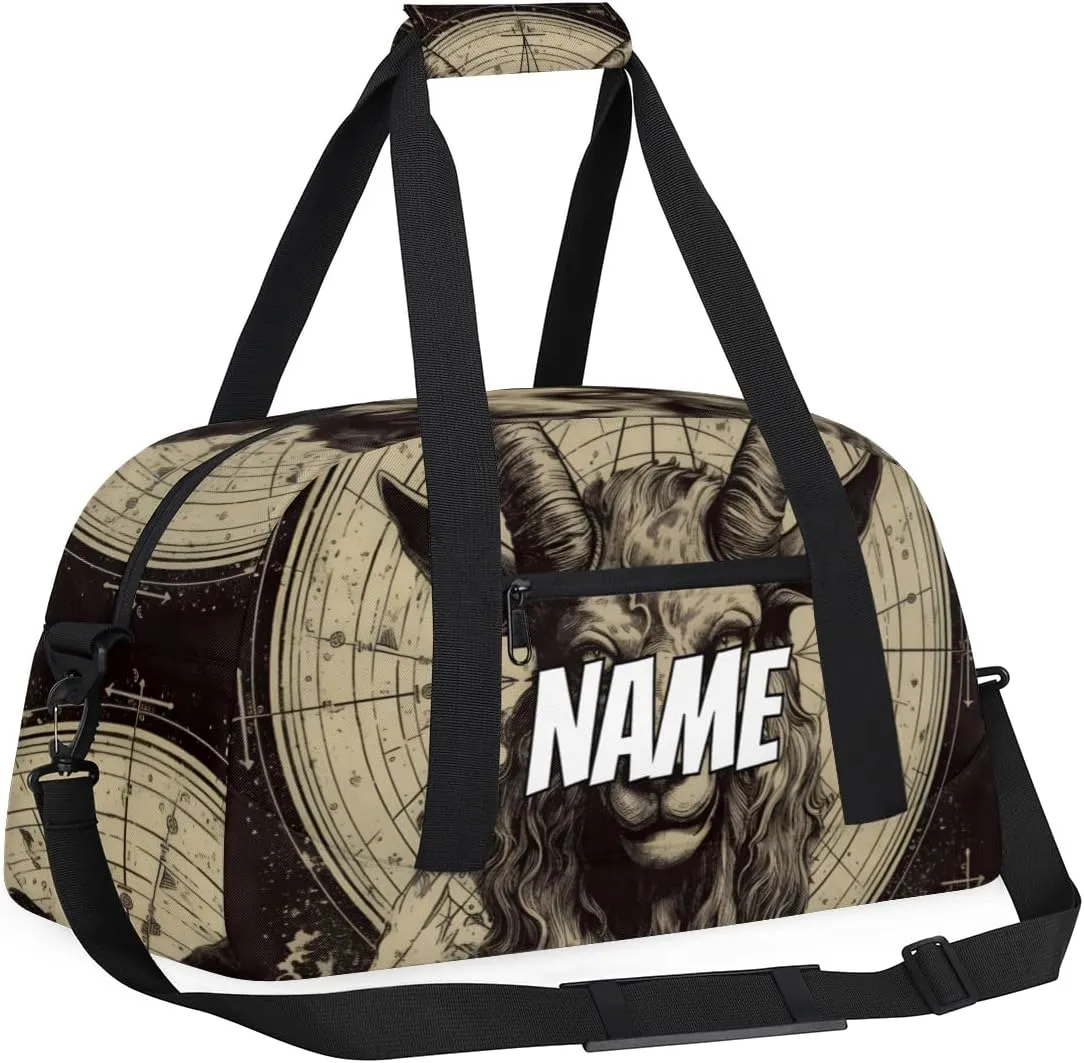 Personalized Custom Gym Bag for Women Men Carry on Goat Head Travel Duffel Tote Gothic Retro Overnight Workout Weekender Bag