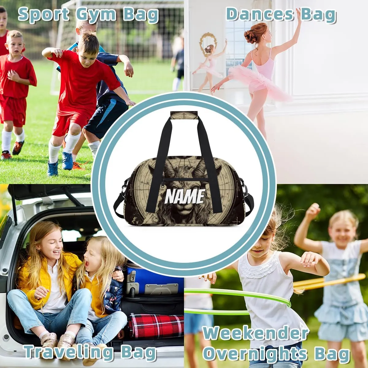 Personalized Custom Gym Bag for Women Men Carry on Goat Head Travel Duffel Tote Gothic Retro Overnight Workout Weekender Bag