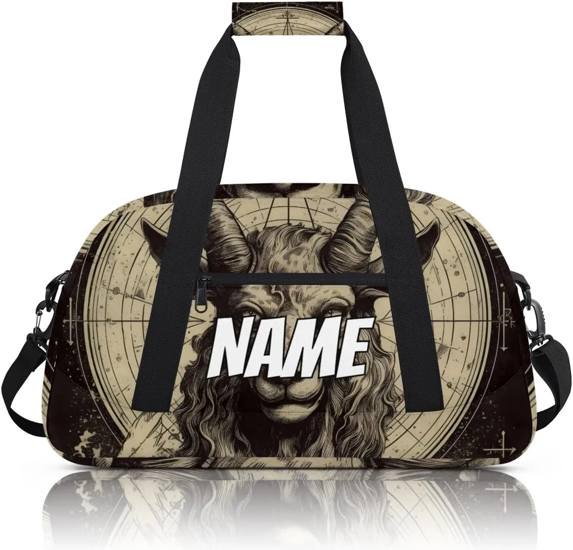 Personalized Custom Gym Bag for Women Men Carry on Goat Head Travel Duffel Tote Gothic Retro Overnight Workout Weekender Bag