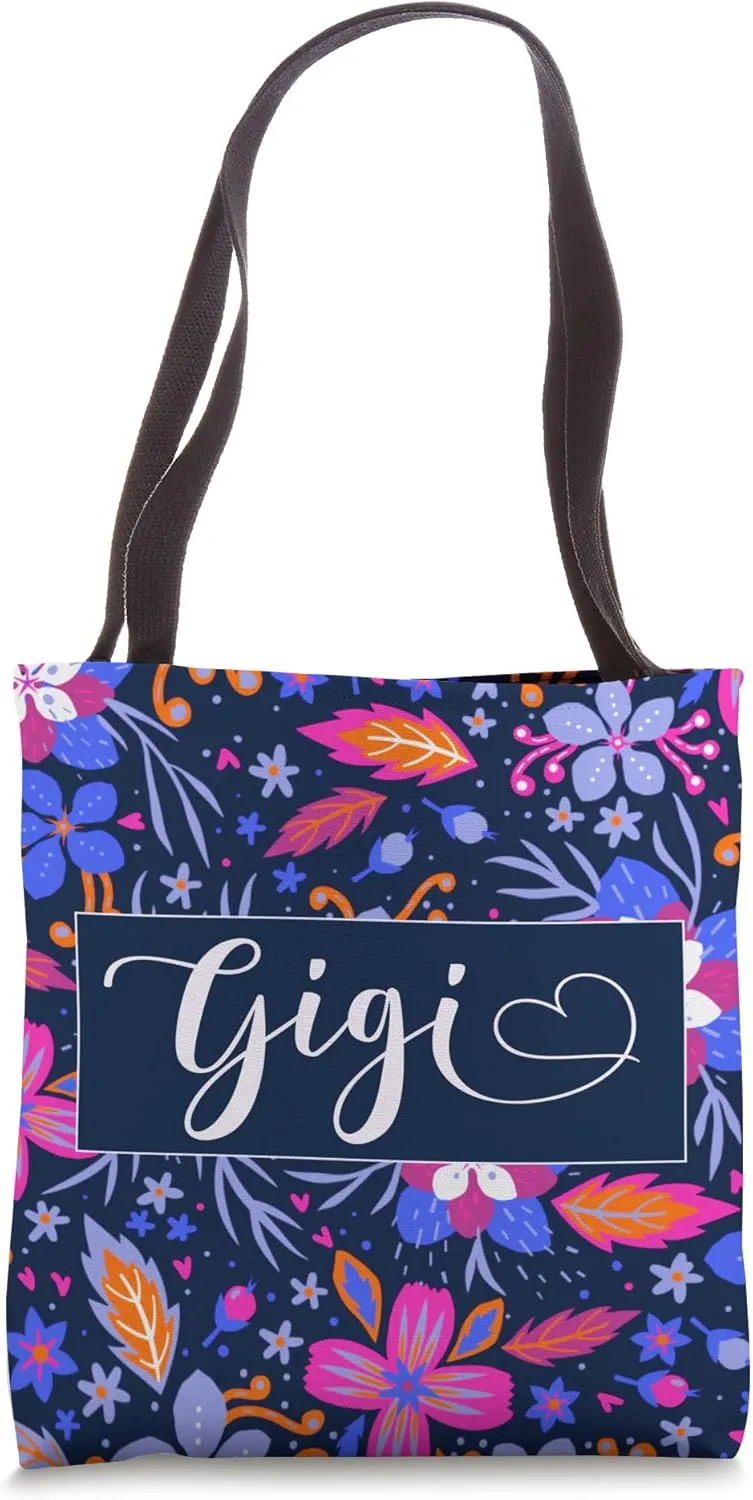 Personalized Gigi Grandkids Floral Flower Colorful Pattern Tote Bag