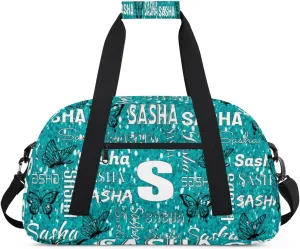 Personalized Initials Duffel Bags for Women, Custom Sport Duffel Bag with Name, Butterfly Print Overnight Carry-On Bag Weekender Bags, Green Pattern Custom Gifts