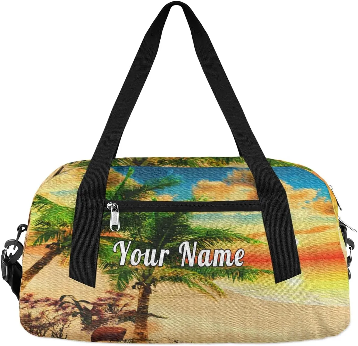 Personalized Kids Duffel Bag Beach Hawaii Palm Coconut Tree,Custom Sport Gym Bag for Boys Girls,WWeekender Overnight Bags Travel Duffel Bag,Customized Kids Gift