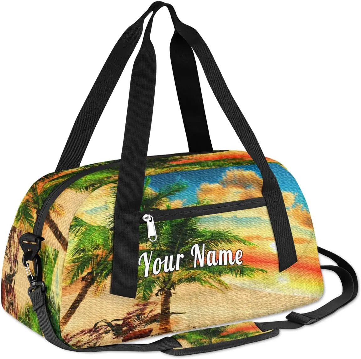 Personalized Kids Duffel Bag Beach Hawaii Palm Coconut Tree,Custom Sport Gym Bag for Boys Girls,WWeekender Overnight Bags Travel Duffel Bag,Customized Kids Gift