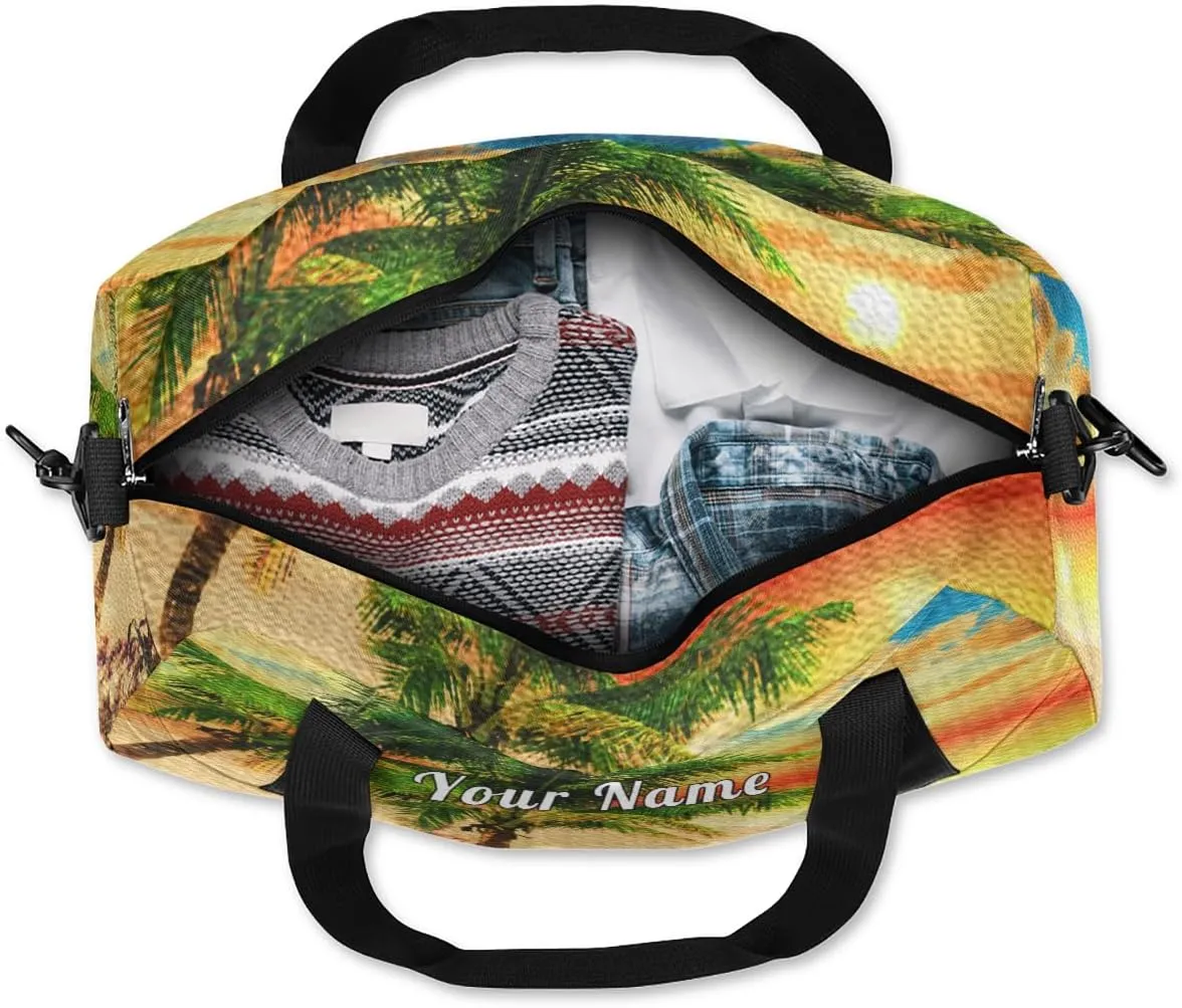 Personalized Kids Duffel Bag Beach Hawaii Palm Coconut Tree,Custom Sport Gym Bag for Boys Girls,WWeekender Overnight Bags Travel Duffel Bag,Customized Kids Gift