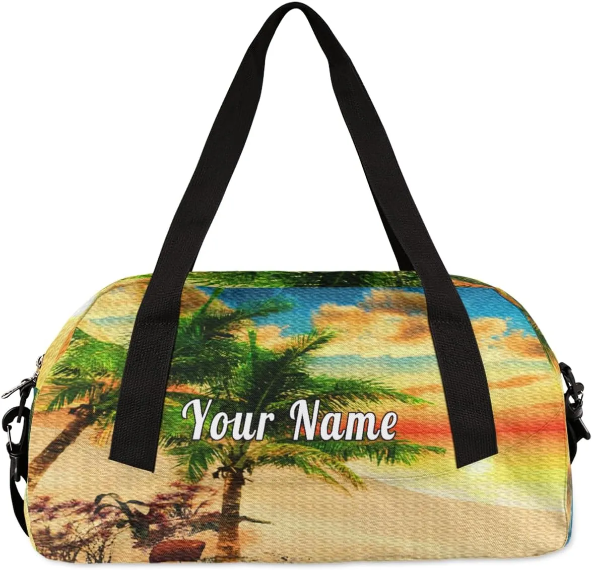 Personalized Kids Duffel Bag Beach Hawaii Palm Coconut Tree,Custom Sport Gym Bag for Boys Girls,WWeekender Overnight Bags Travel Duffel Bag,Customized Kids Gift