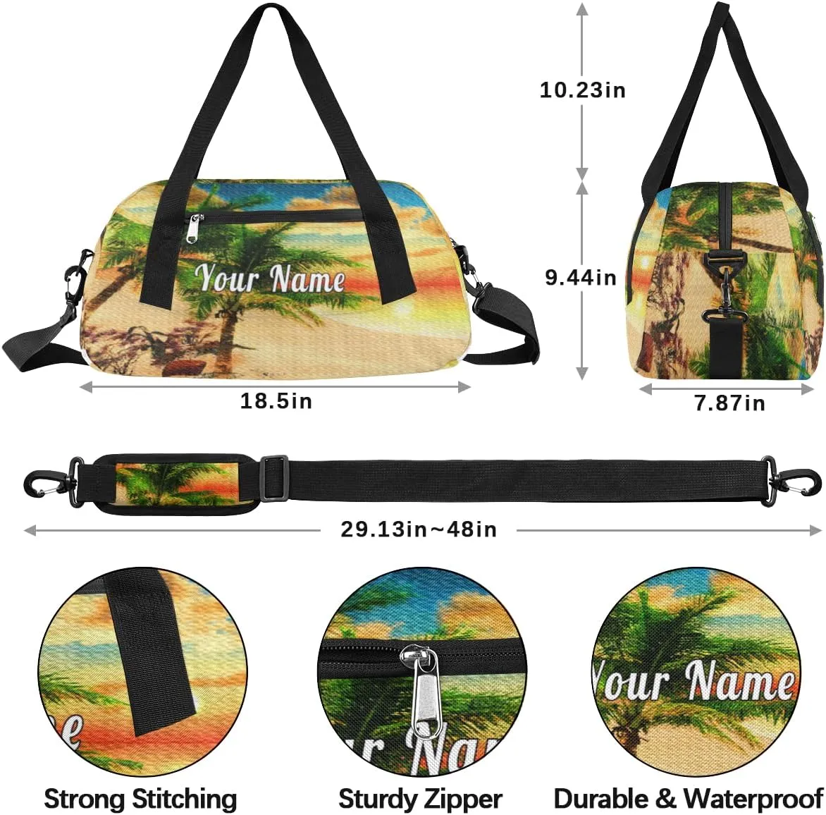Personalized Kids Duffel Bag Beach Hawaii Palm Coconut Tree,Custom Sport Gym Bag for Boys Girls,WWeekender Overnight Bags Travel Duffel Bag,Customized Kids Gift
