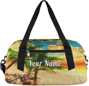 Personalized Kids Duffel Bag Beach Hawaii Palm Coconut Tree,Custom Sport Gym Bag for Boys Girls,WWeekender Overnight Bags Travel Duffel Bag,Customized Kids Gift