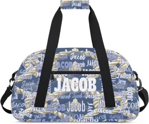 Personalized Name Sports Bag, Gym Dance Duffel Bag Sleepover Weekender Training Bags Travel Duffel Bag, Creative Rope Pattern Light Blue