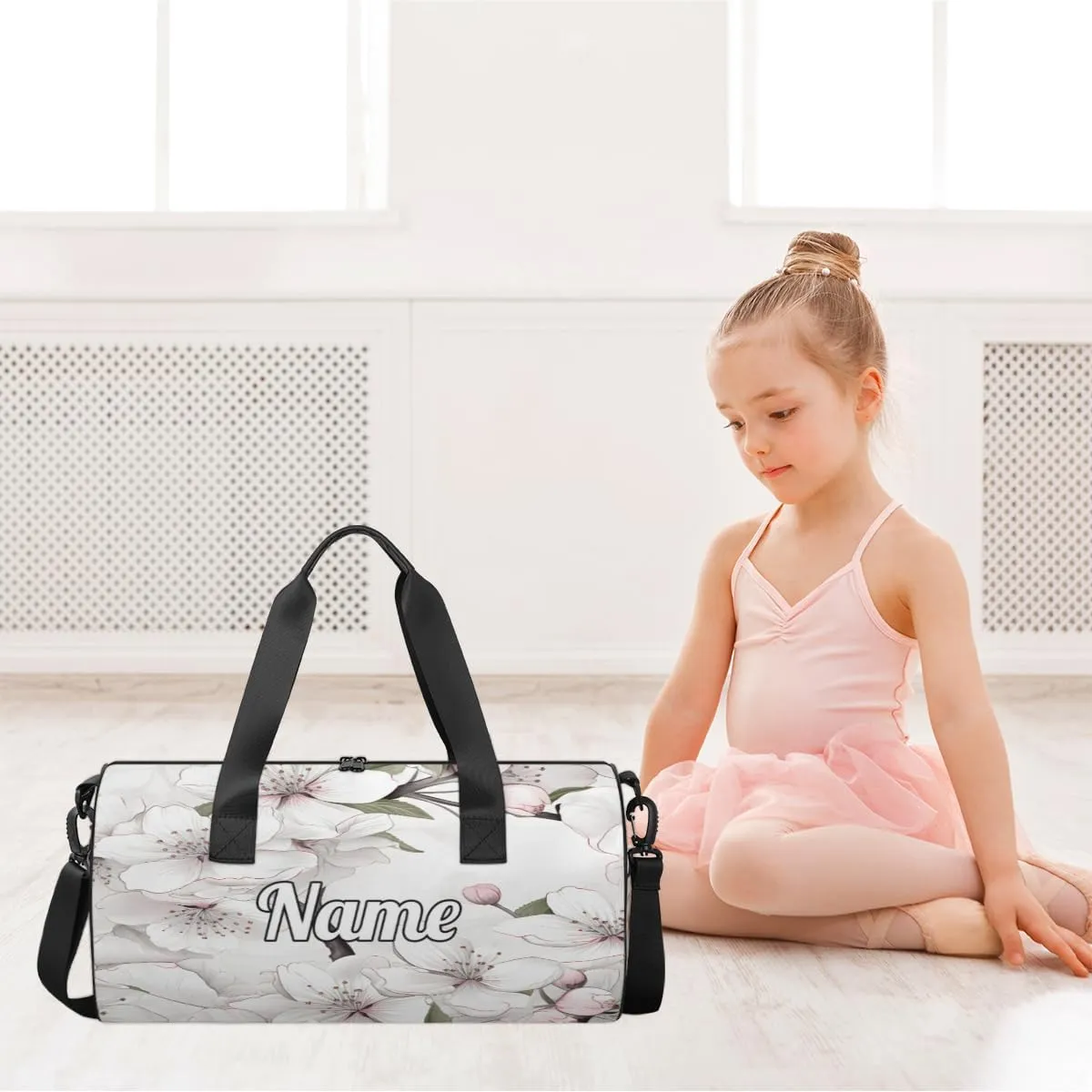 Personalized Sport Gym Bag Dance Duffle Ballet Bag Overnight Travel Sleepover Bags Swimming Hiking Camping, Cherry Blossoms Tree Prints