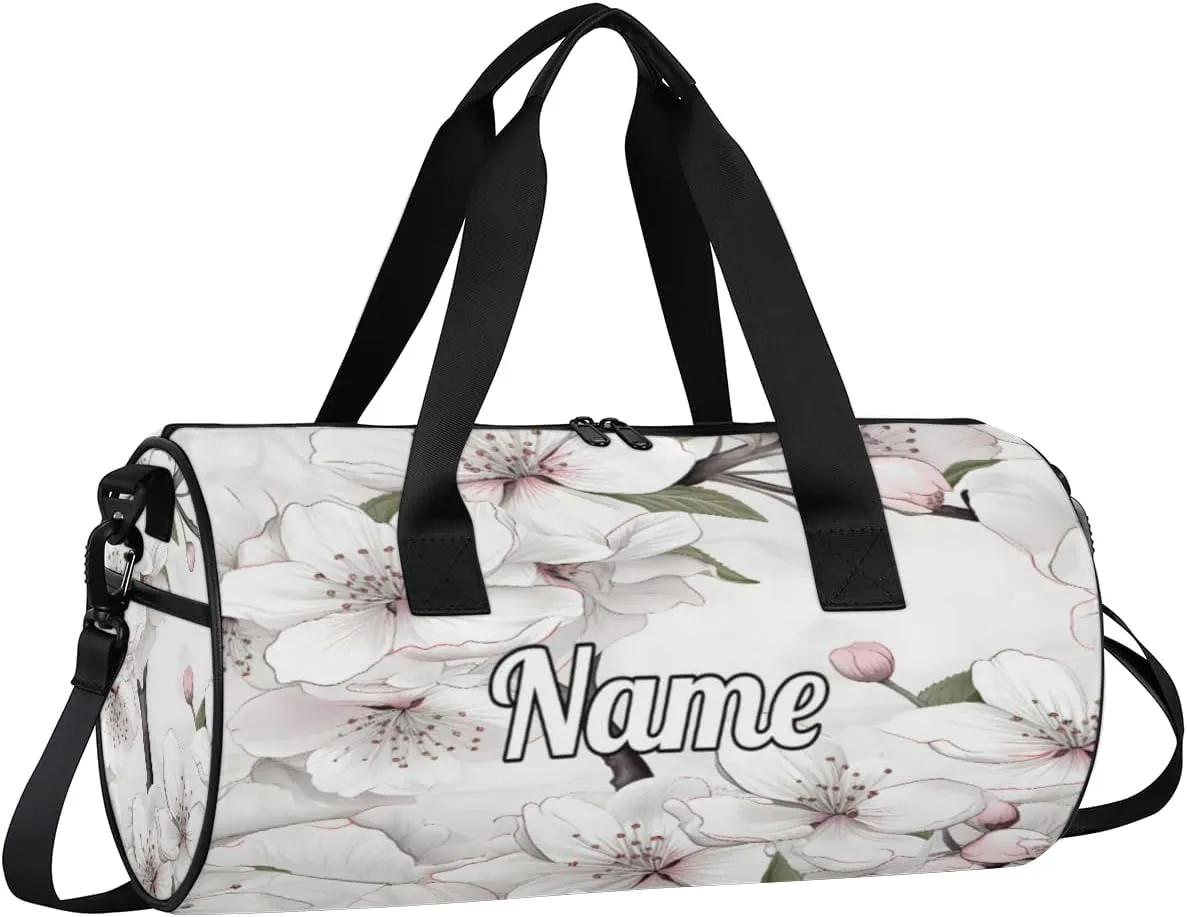 Personalized Sport Gym Bag Dance Duffle Ballet Bag Overnight Travel Sleepover Bags Swimming Hiking Camping, Cherry Blossoms Tree Prints