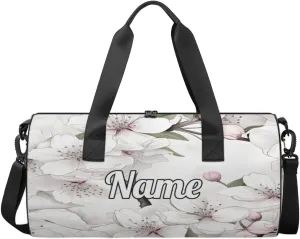 Personalized Sport Gym Bag Dance Duffle Ballet Bag Overnight Travel Sleepover Bags Swimming Hiking Camping, Cherry Blossoms Tree Prints