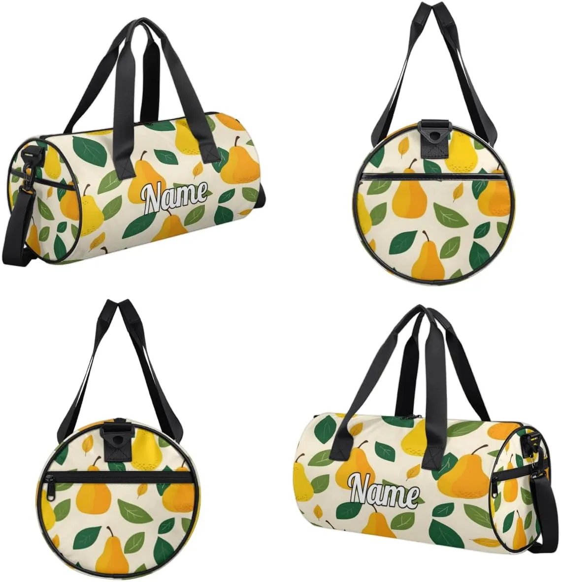 Personalized Sport Gym Bag Dance Duffle Ballet Bag Overnight Travel Sleepover Bags Swimming Hiking Camping, Yellow Pear Pattern