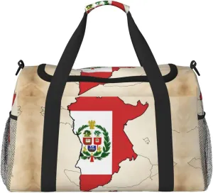 Peru flag map 03 print Travel Duffle Bag Gym Bag for Women,Puffer Tote Bag,Weekender Overnight Bag Organizer