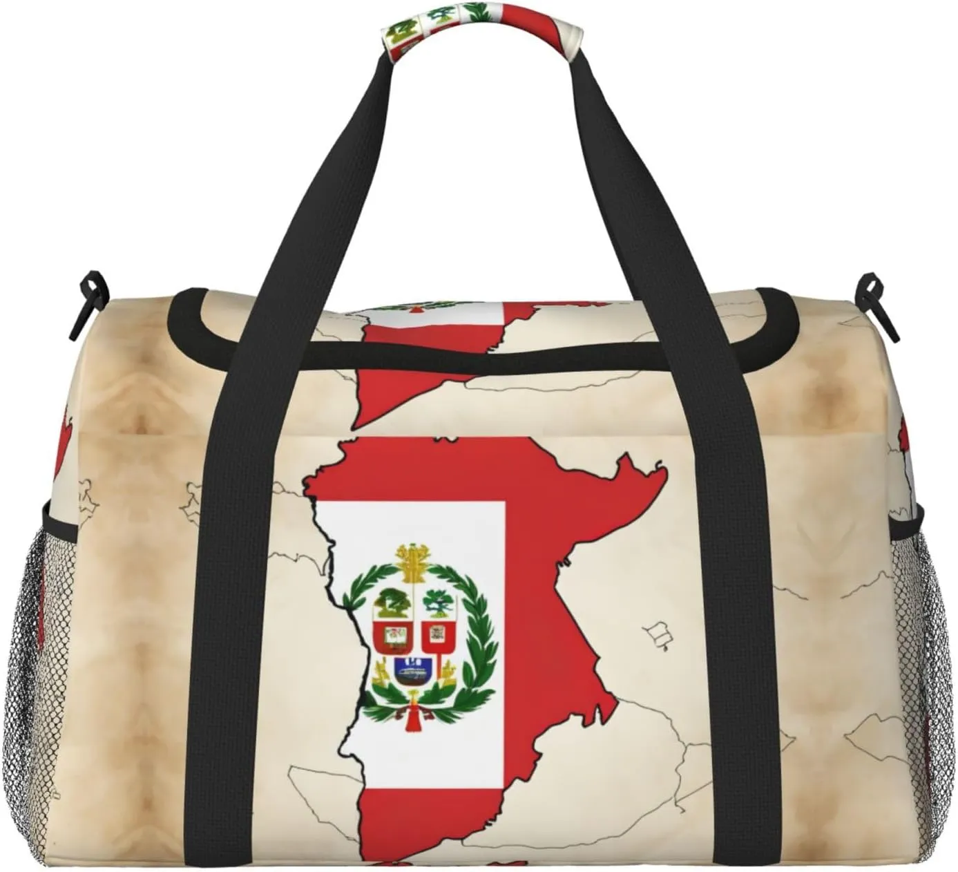 Peru flag map 03 print Travel Duffle Bag Gym Bag for Women,Puffer Tote Bag,Weekender Overnight Bag Organizer