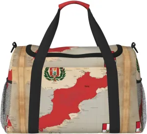 Peru position flag map print Travel Duffle Bag Gym Bag for Women,Puffer Tote Bag,Weekender Overnight Bag Organizer