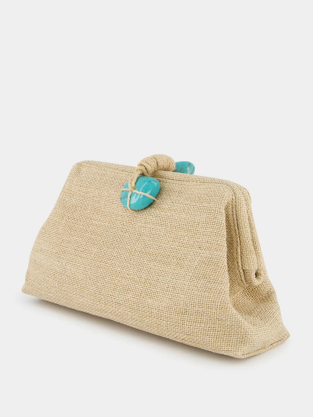 Petra Natural Linen and Turquoise Bag