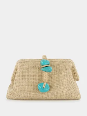 Petra Natural Linen and Turquoise Bag