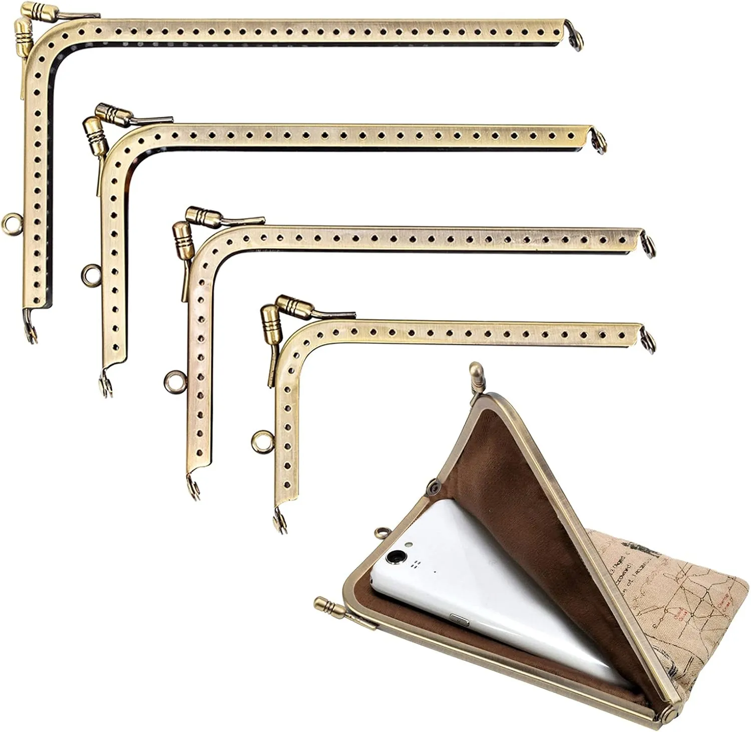 PH PandaHall 4 Size Purse Frame Kiss Clasp Lock, Retro Rectangle Metal DIY Bag Frames Sewing Clutch Handle Hardware Coin Purse Frames, Antique Bronze(8.5”, 7.5”, 7”, 5.7”)