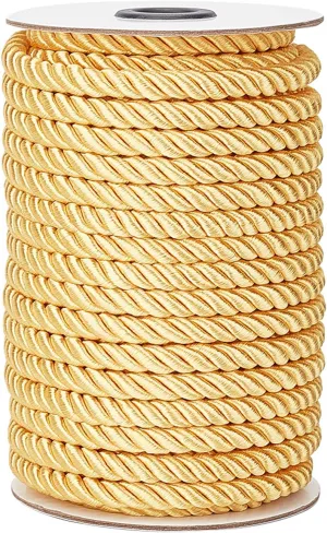 PH PandaHall 8mm 20 Yards Twisted Cord Trim Gold Decorative Rope Thread Silk Ropes Honor Cord Satin Shiny Cord for Sewing Curtain Tieback Upholstery Graduation Christmas Garland Handbags Handles