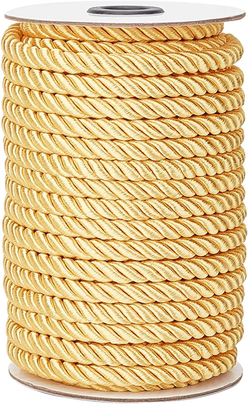 PH PandaHall 8mm 20 Yards Twisted Cord Trim Gold Decorative Rope Thread Silk Ropes Honor Cord Satin Shiny Cord for Sewing Curtain Tieback Upholstery Graduation Christmas Garland Handbags Handles