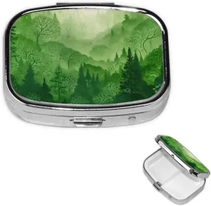 Pill Case with Mirror Retro 2 Compartment Pill Box Green Tree Small Pill Organizer for Purse or Pocket Decorative Metal Medicine Vitamin Organizer Unique Gifts