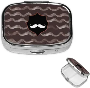 Pill Case with Mirror Retro 2 Compartment Pill Box Mustache Pattern Small Pill Organizer for Purse or Pocket Decorative Metal Medicine Vitamin Organizer Unique Gifts