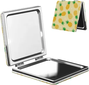 Pineapple Tropical Pattern Women Mini Cosmetic Mirror Folding Portable Pocket Makeup Mirror