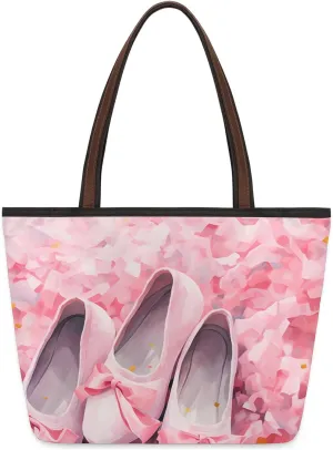 Pink Ballet Shoes Pattern Tote Bag for Women Womens Handbags Tote Bag for Work Shopping Travel Beach