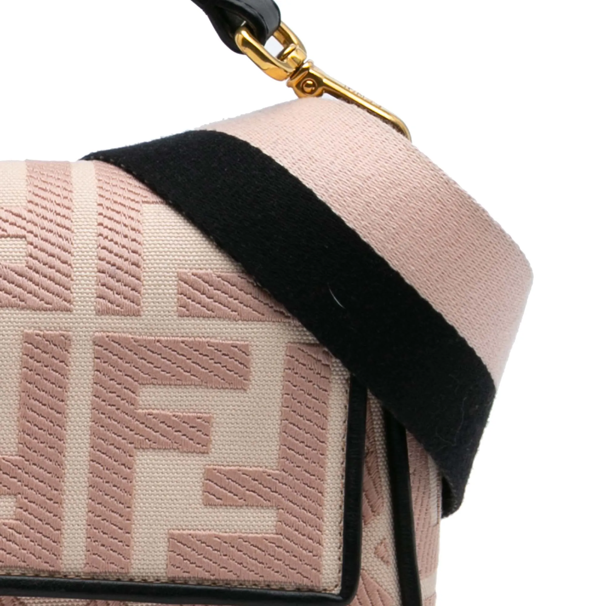 Pink Fendi Zucca Embroidered Canvas Baguette Satchel