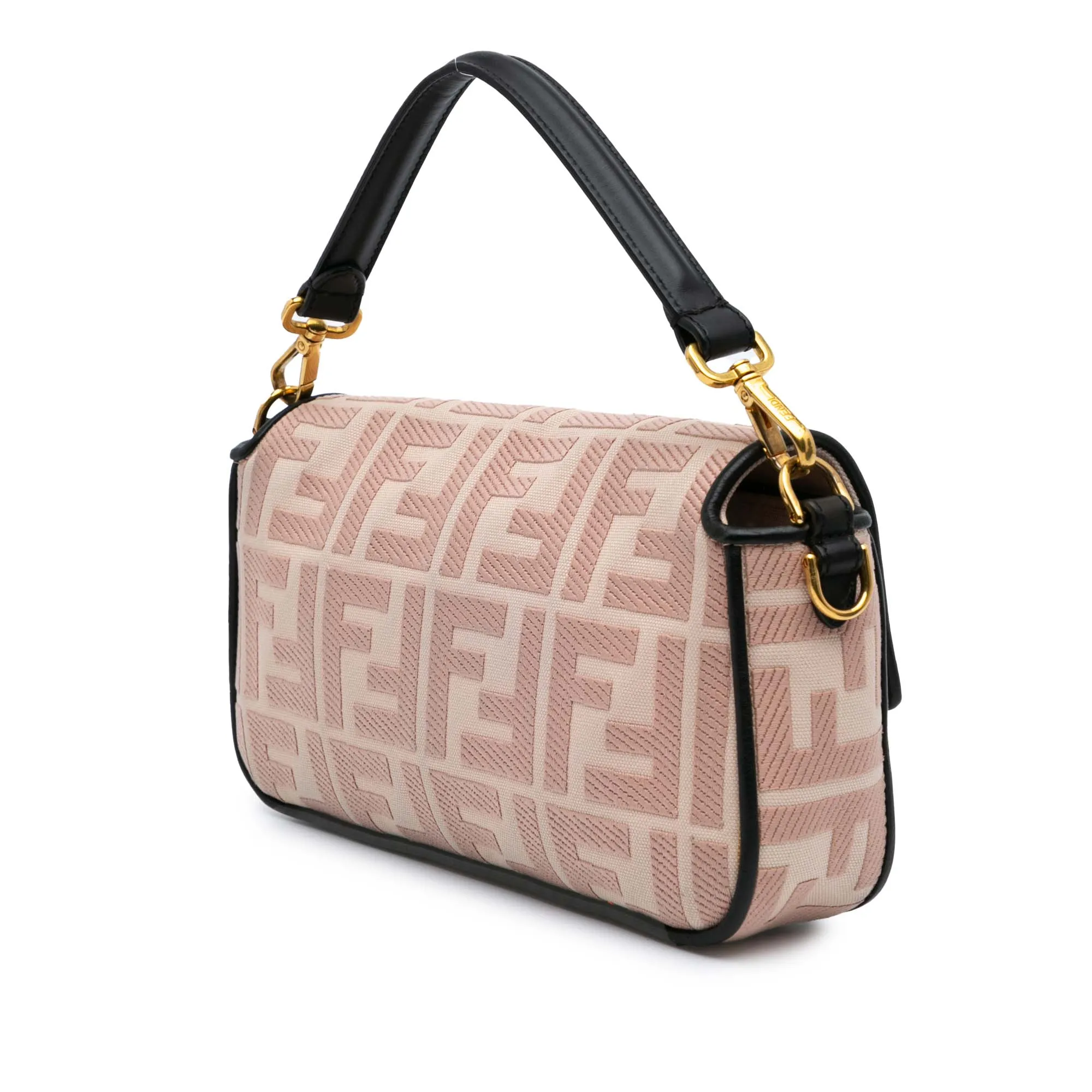Pink Fendi Zucca Embroidered Canvas Baguette Satchel