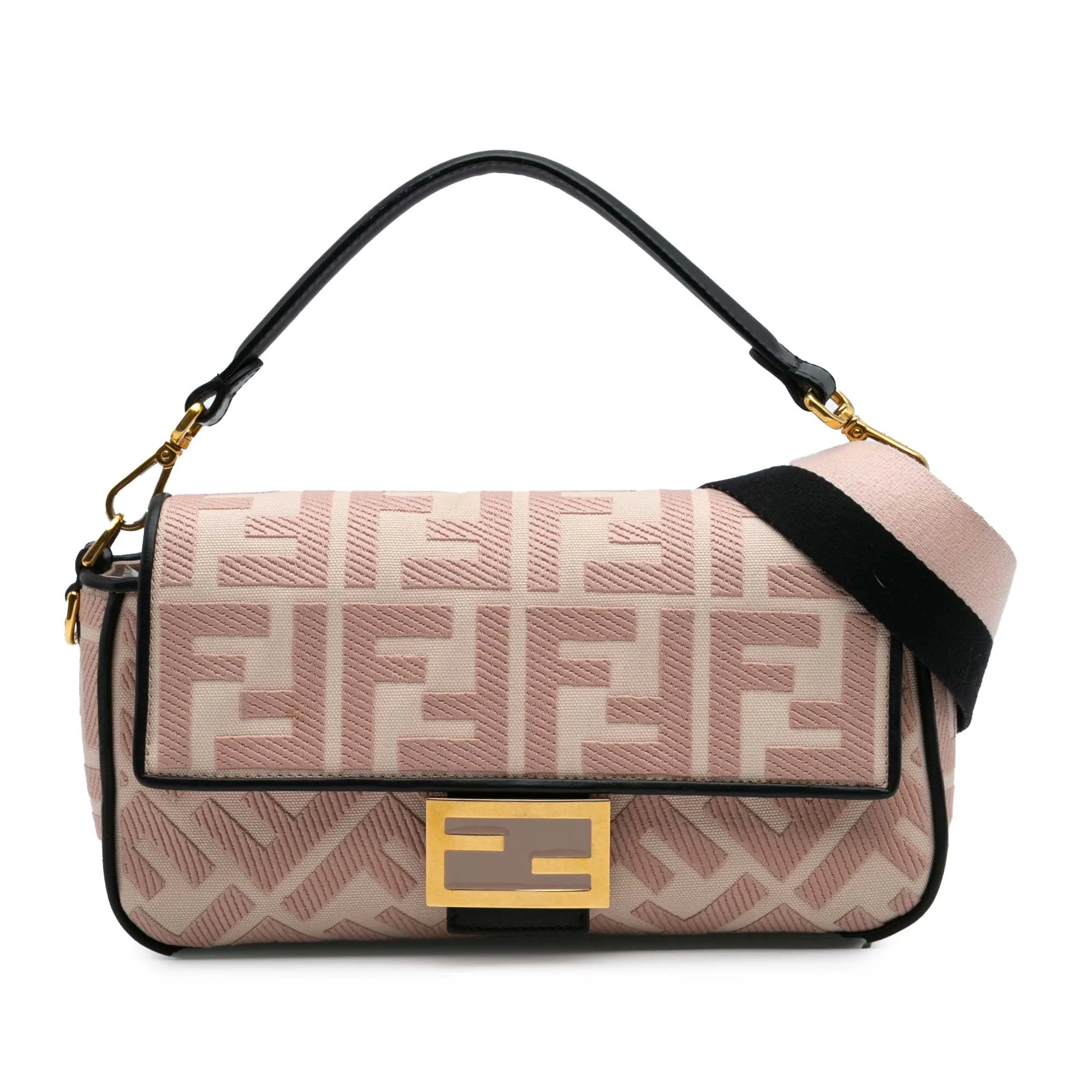 Pink Fendi Zucca Embroidered Canvas Baguette Satchel