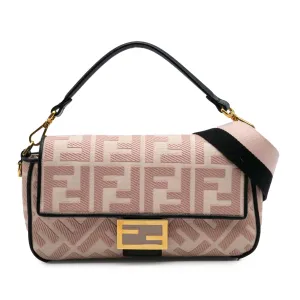 Pink Fendi Zucca Embroidered Canvas Baguette Satchel