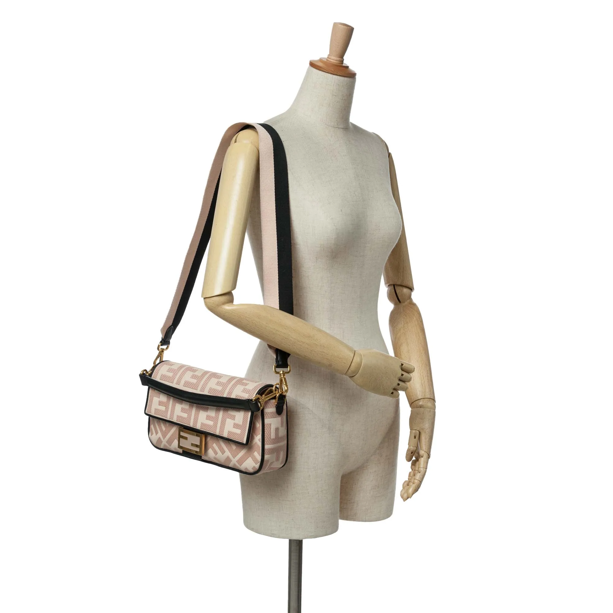 Pink Fendi Zucca Embroidered Canvas Baguette Satchel