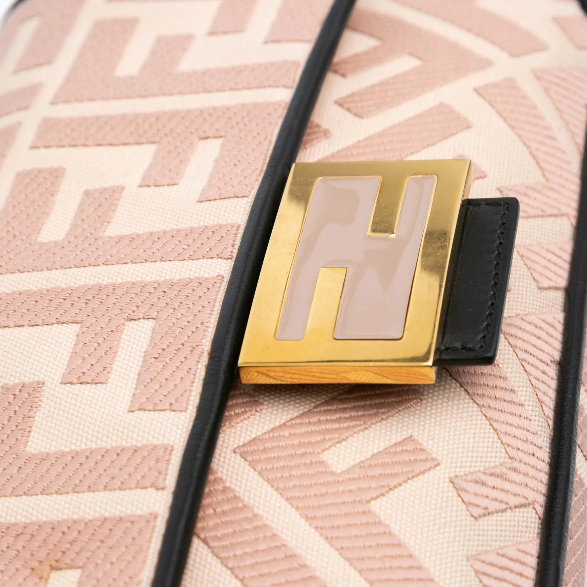Pink Fendi Zucca Embroidered Canvas Baguette Satchel