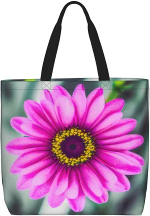 Pink Flower Print Women Reuseable Handbag, Grocery Bag Foldable For Shopping Travel Activity