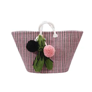 Pink Green Striped Woven Bag