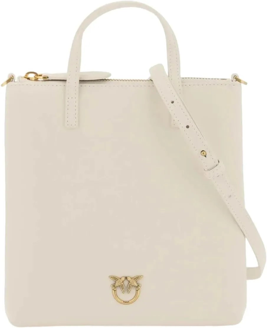 Pinko Z14q_White Silk Antique Gold Women's Mini Shopping Bag Calf Leather Bag, Z14q_white silk antique gold