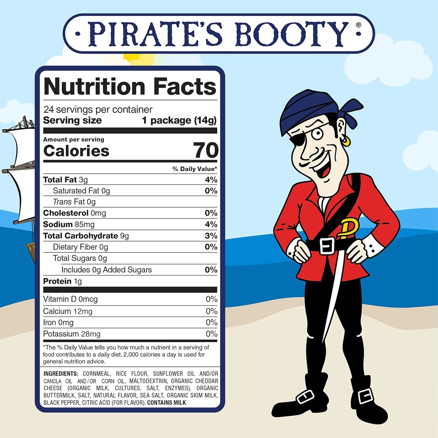 Pirate's Booty Aged White Cheddar Cheese Puffs, Gluten Free, Kids Snacks, 0.5 Ounce (Pack of 24)