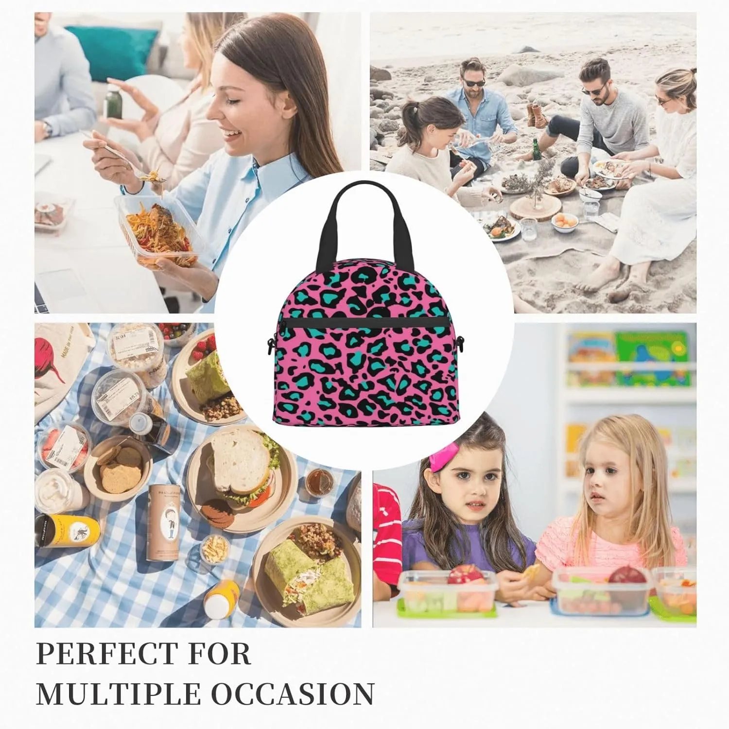 Plaid Print,Insulated Reusable Lunch Bag with Adjustable Shoulder Strap for Adults,Scottish Pattern Cultural Retro Design,Leakproof Office Picnic Hiking Beach Tote Bag,Multicolor,9x5x7.8in