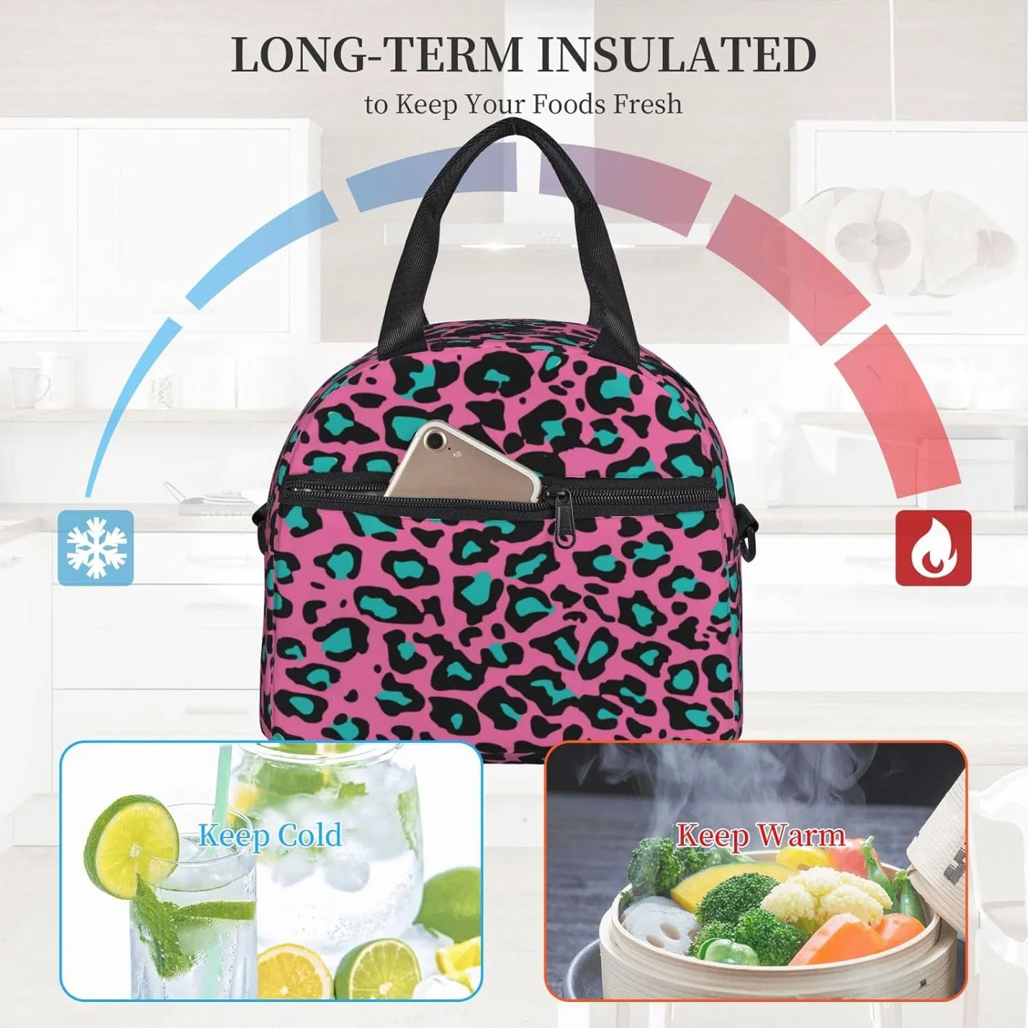 Plaid Print,Insulated Reusable Lunch Bag with Adjustable Shoulder Strap for Adults,Scottish Pattern Cultural Retro Design,Leakproof Office Picnic Hiking Beach Tote Bag,Multicolor,9x5x7.8in