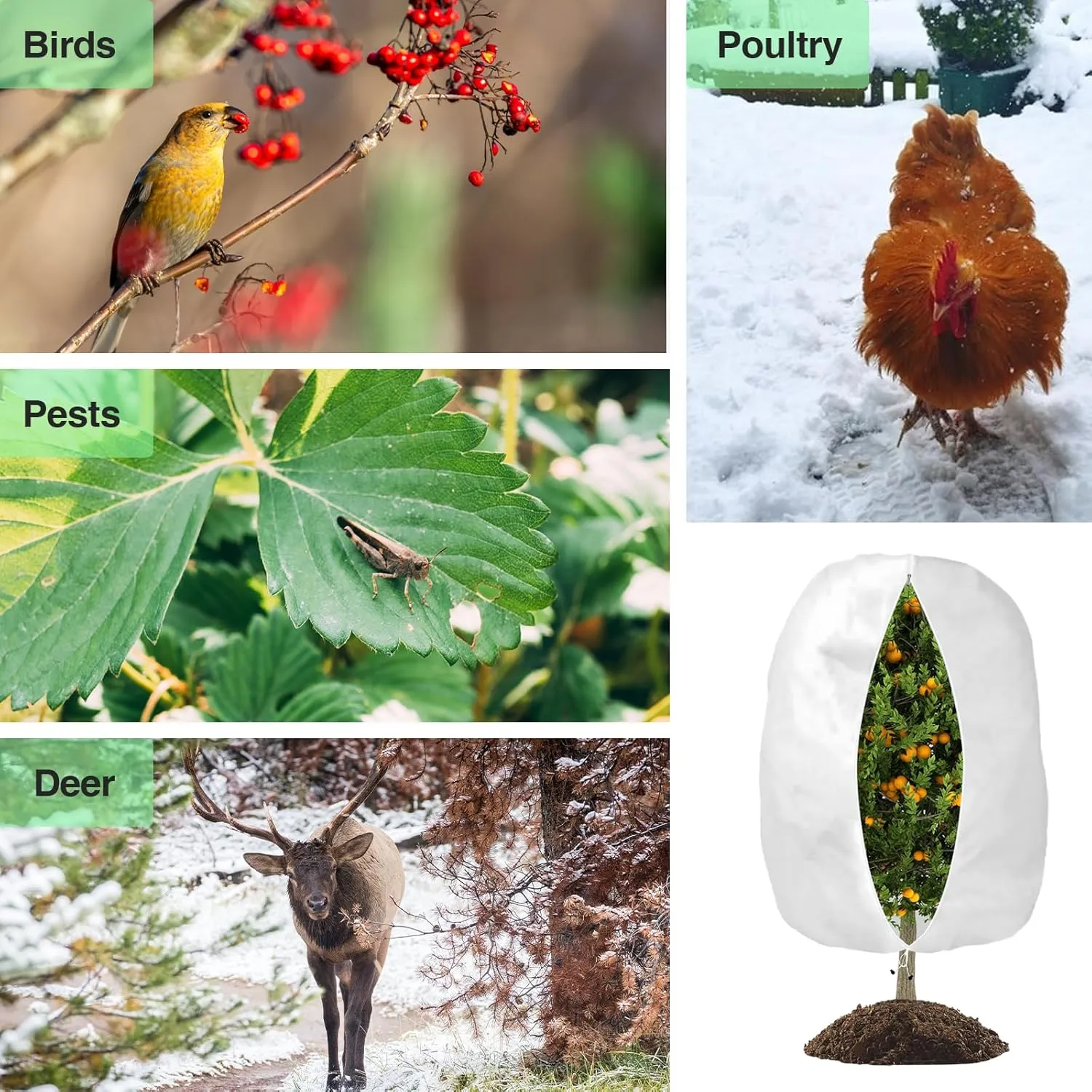 Plant Covers Freeze Protection, Frost Protection Cloth Reusable Plant Protector Bags with Zipper Drawstring for Outdoor Plants, Winter Frost Cold Weather Shrubs Cover, 47.2'' x 70.8''