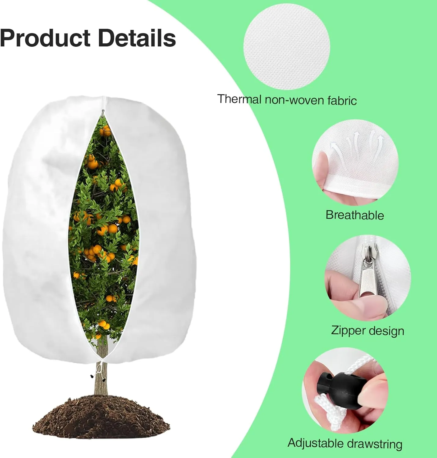 Plant Covers Freeze Protection, Frost Protection Cloth Reusable Plant Protector Bags with Zipper Drawstring for Outdoor Plants, Winter Frost Cold Weather Shrubs Cover, 47.2'' x 70.8''