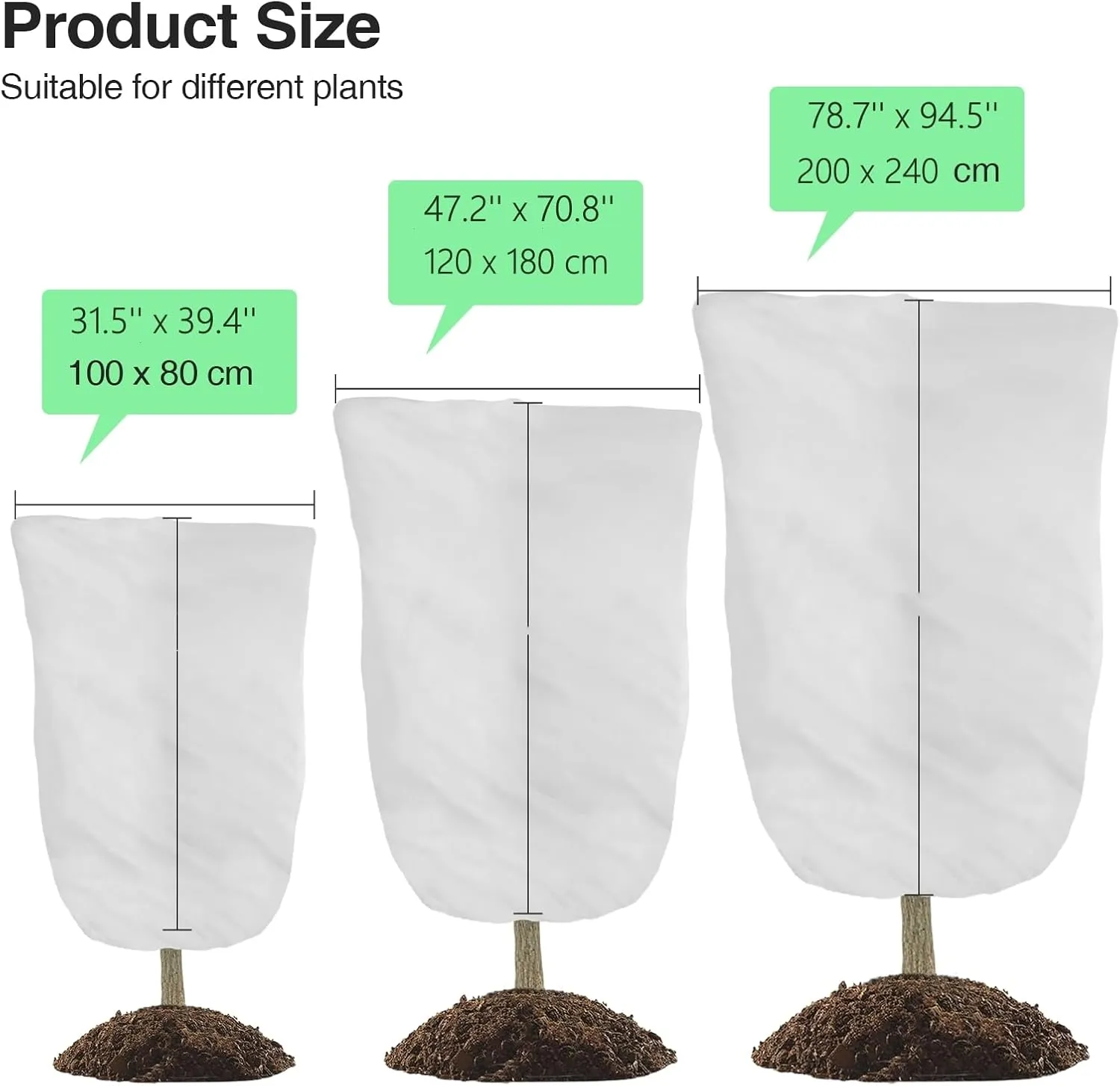 Plant Covers Freeze Protection, Frost Protection Cloth Reusable Plant Protector Bags with Zipper Drawstring for Outdoor Plants, Winter Frost Cold Weather Shrubs Cover, 47.2'' x 70.8''